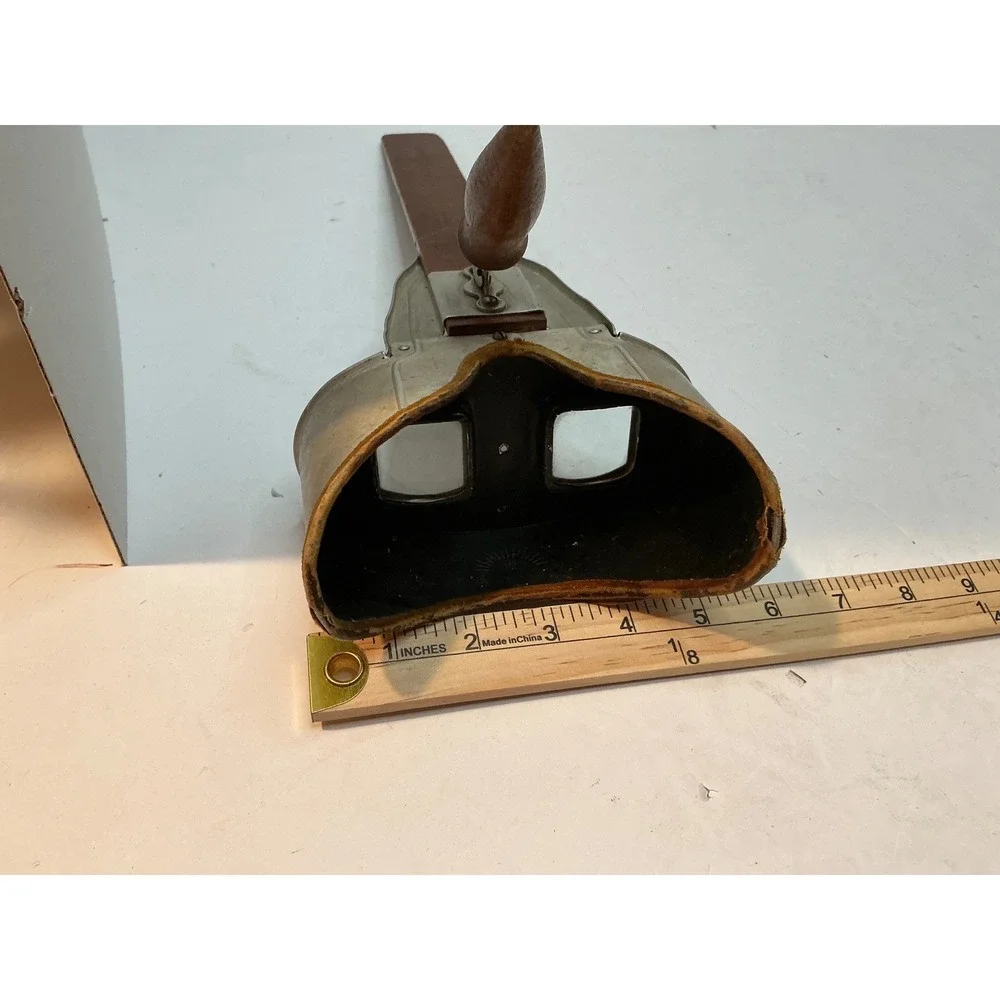 Vintage Stereoscope Viewer Wood Metal Ornate Etched Hood Antique Style